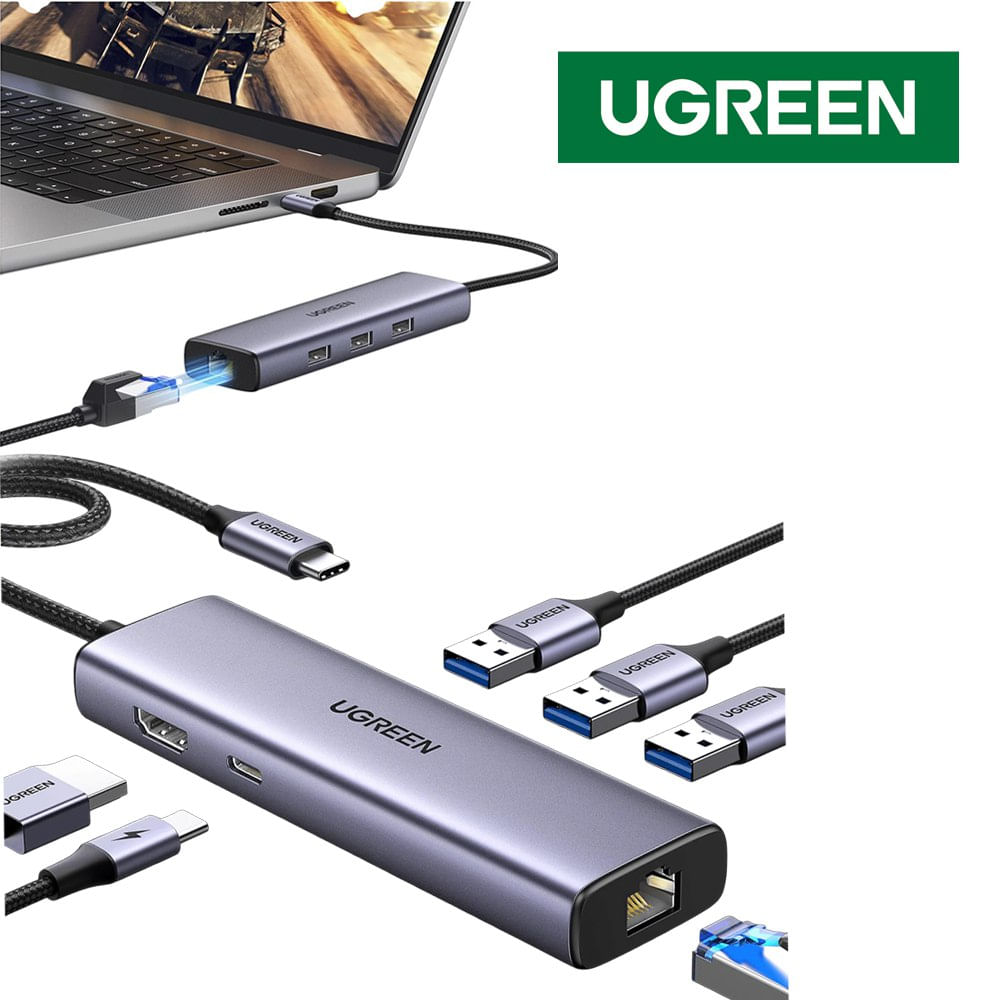UGREEN 15598 Revodok Hub USB-C 6 en 1 100W HDMI 4K rj45 1000Mbps