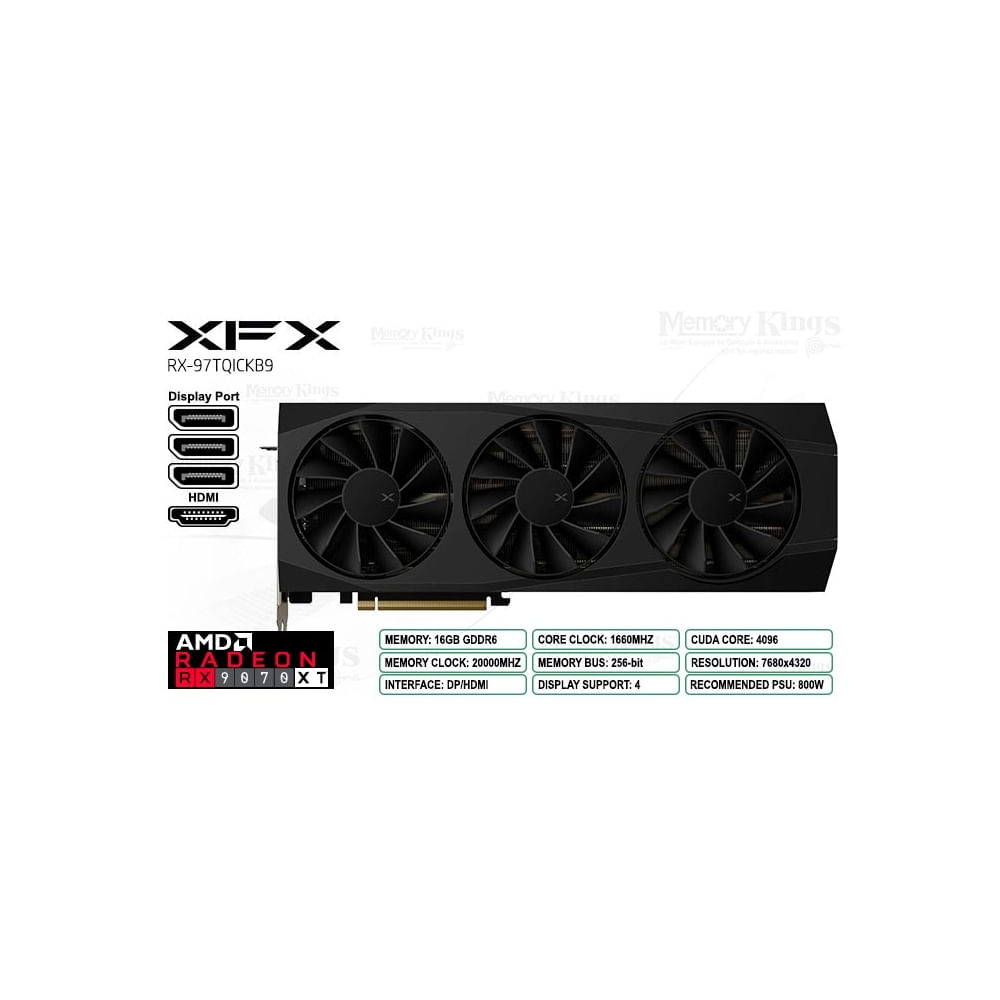Tarjeta de video XFX Quicksilver AMD Radeon RX 9070XT, 16GB GDDR6, PCIe 5.0 para gaming extremo