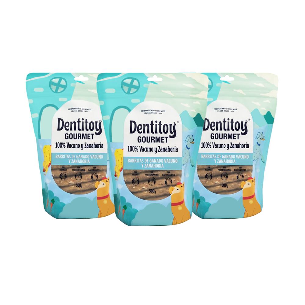Barritas de Vacuno y Zanahoria Dentitoy Gourmet Bolsa 500g Pack x 3