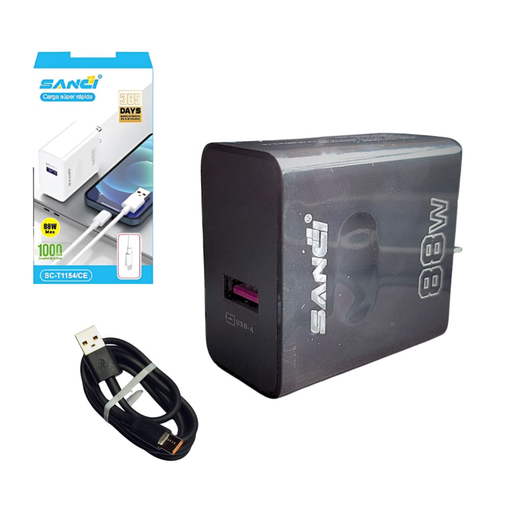 Cargador con Cable Tipo C 88W Carga Super Rapida Sanci Sc-T1154 Negro
