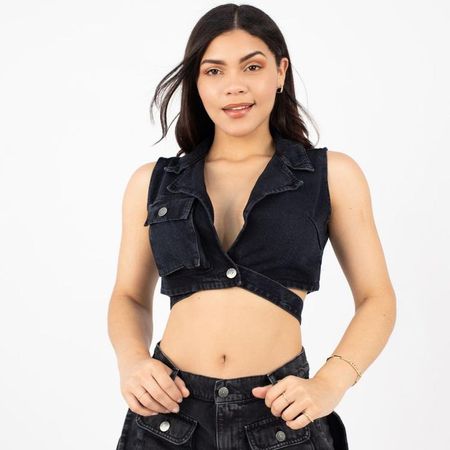 Top Corto Envolvente Mujer Denim 32 Negro
