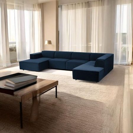 SECCIONAL PANORAMICO LUJO 5 PIEZAS COLOR AZUL