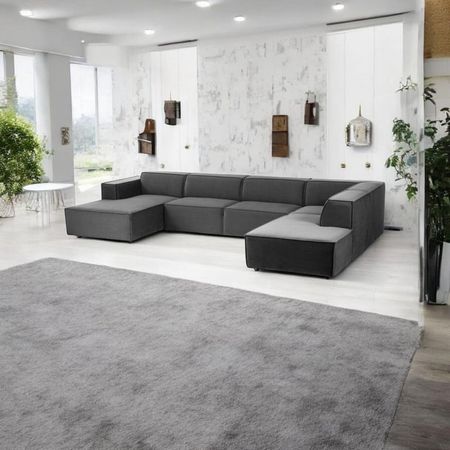 SECCIONAL PANORAMICO LUJO 5 PIEZAS COLOR PLOMO