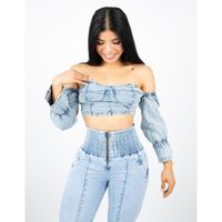 Top Corto Jean Mangas Mujer