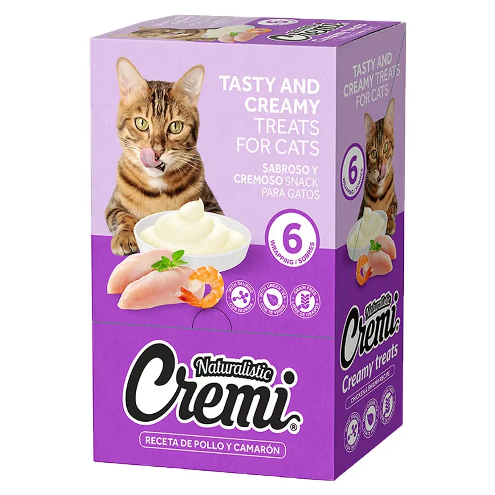 Snack para Gato Naturalistic Cremi Pollo y Camarón Pack 6und
