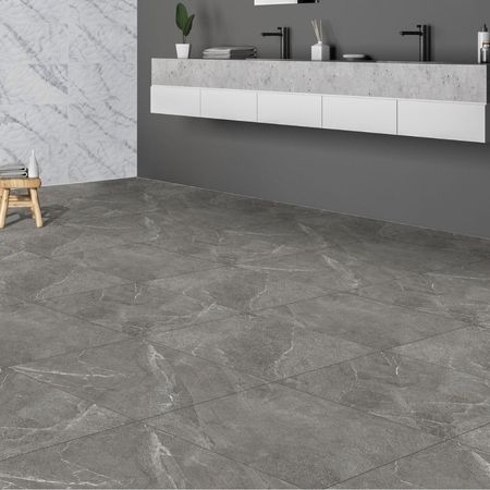 Piso Cerámico Marmolizado Alcazar Antideslizante Grey 60x60cm 2.58m2 San Lorenzo