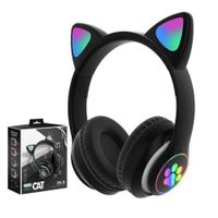Audífono bluetooth gato  con luz led Negro