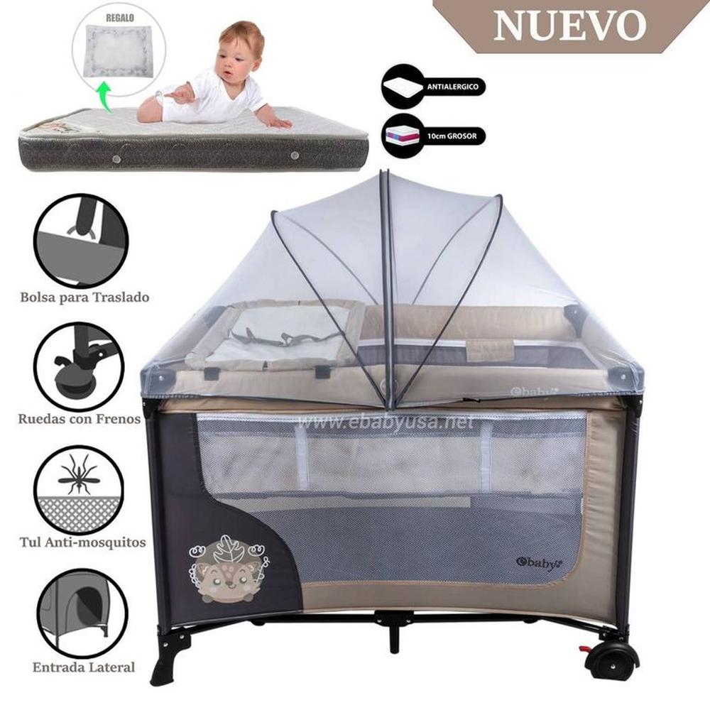 Cuna Corral Ebaby con Cambiador Happy Dream Beige -Colchón