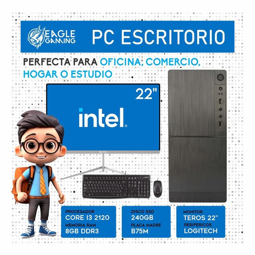 Computadora pc intel core i3 2120 monitor 22 ram 8gb ssd solido 240 gb