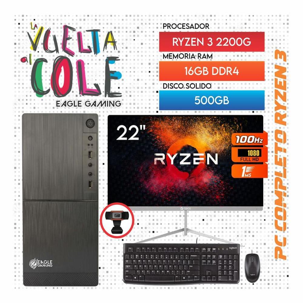 Computadora PC GAMER RYZEN 3 2200G RAM 16GB SSD 500GB Monitor 22"" KIT LOGITECH