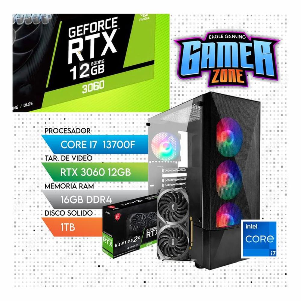 Computadora PC Gamer Core i7 13700F + RAM 16GB + SSD 1TB + VIDEO RTX 3060 12GB