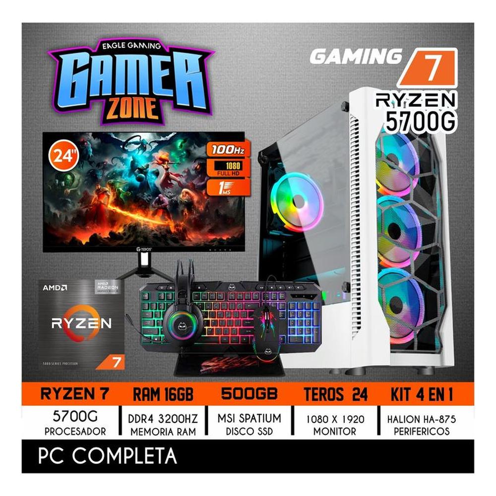 Computadora Completa Ryzen 7 5700G RAM 16GB DISCO 500GB SSD MONITOR 24"" 100HZ