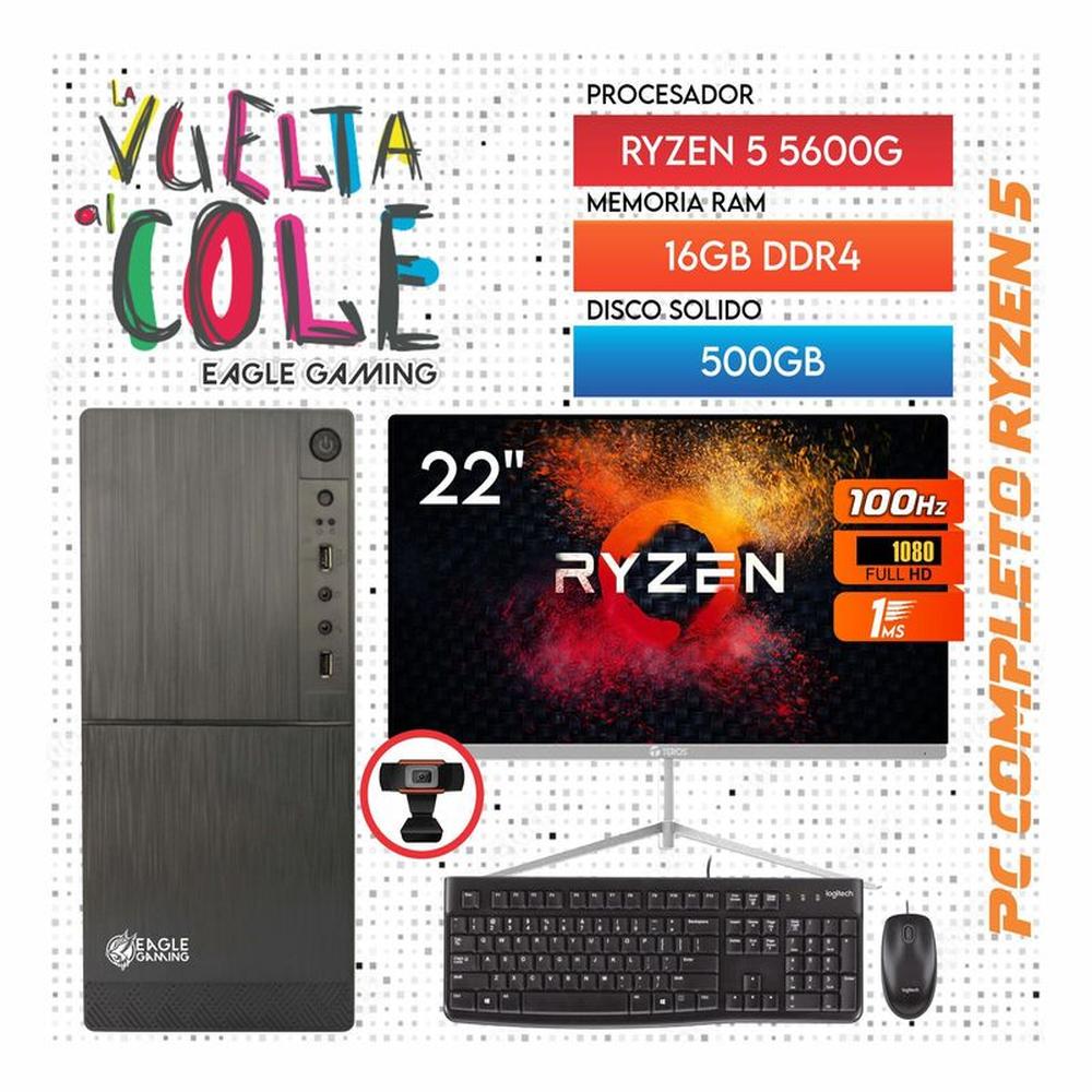 Computadora PC GAMER RYZEN 5 5600G RAM 16GB SSD 500GB Monitor 22"" KIT LOGITECH