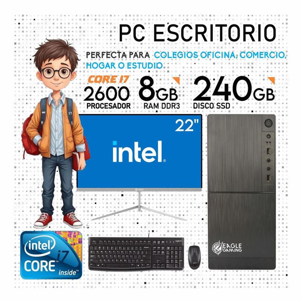 Computadora PC Intel Core i7 2DA GEN RAM 8GB SSD 240GB Monitor 22 FHD