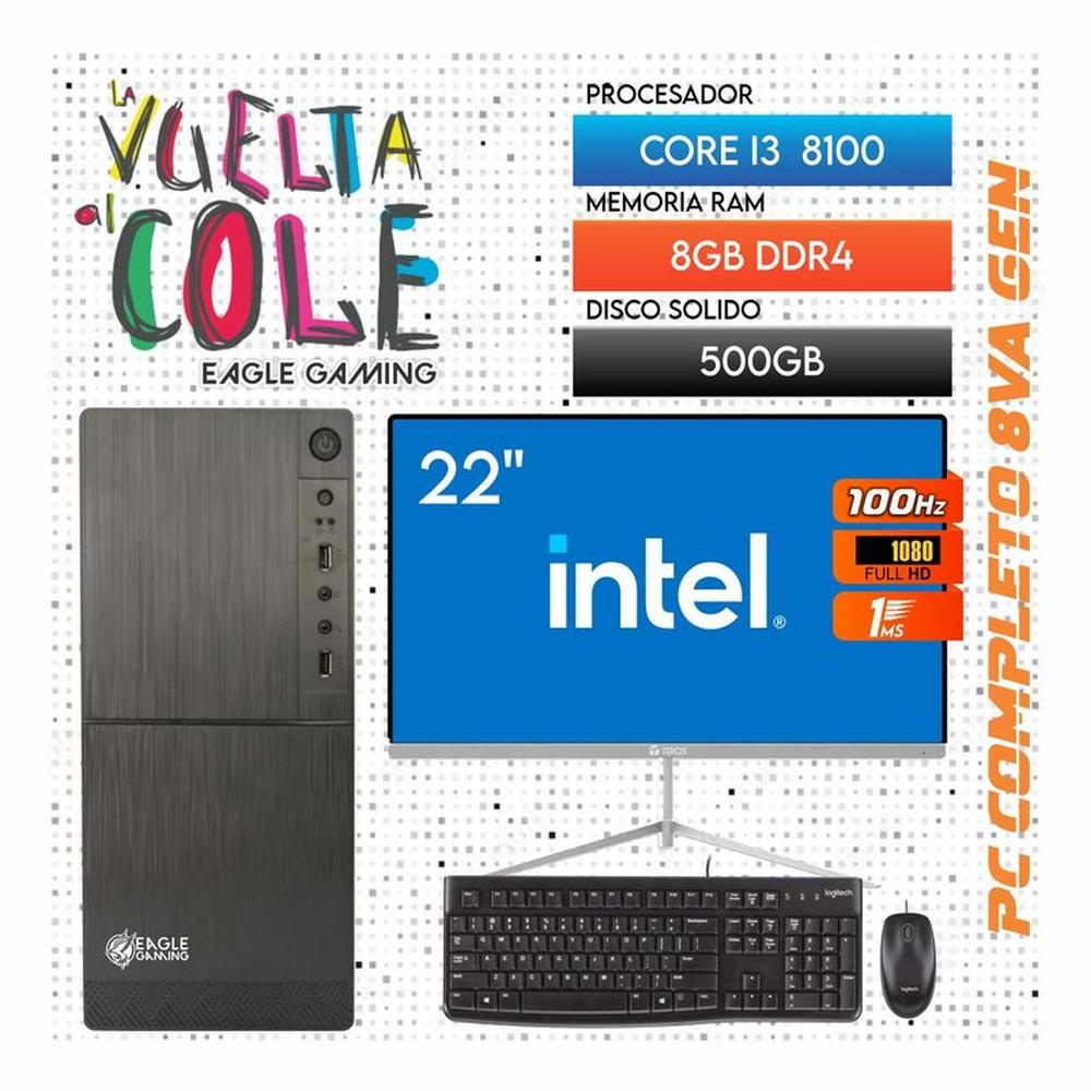 Computadora PC Intel Core i3 8100 8VA GEN RAM 8GB SSD 500GB Monitor 22 FHD