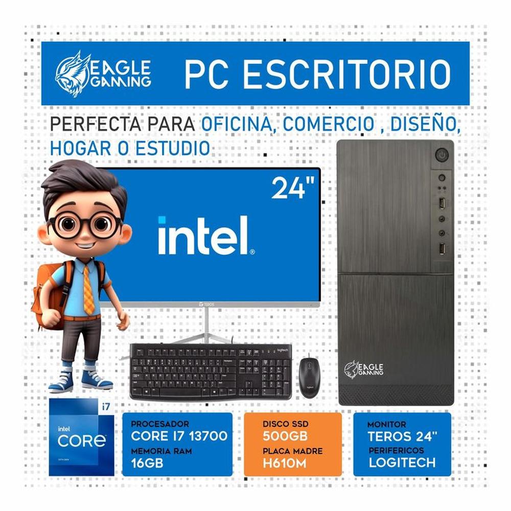 Computadora PC Intel Core i7 13700 RAM 16GB SSD 500GB Monitor 24 FHD webcam