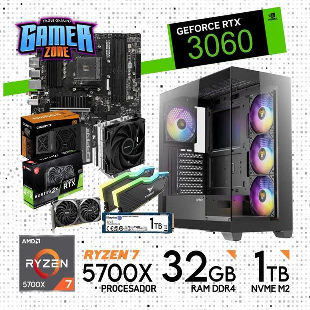 COMPUTADORA GAMER PC RYZEN 7 5700X RAM 32GB SSD 1TB GRAFICA RTX 3060 12GB