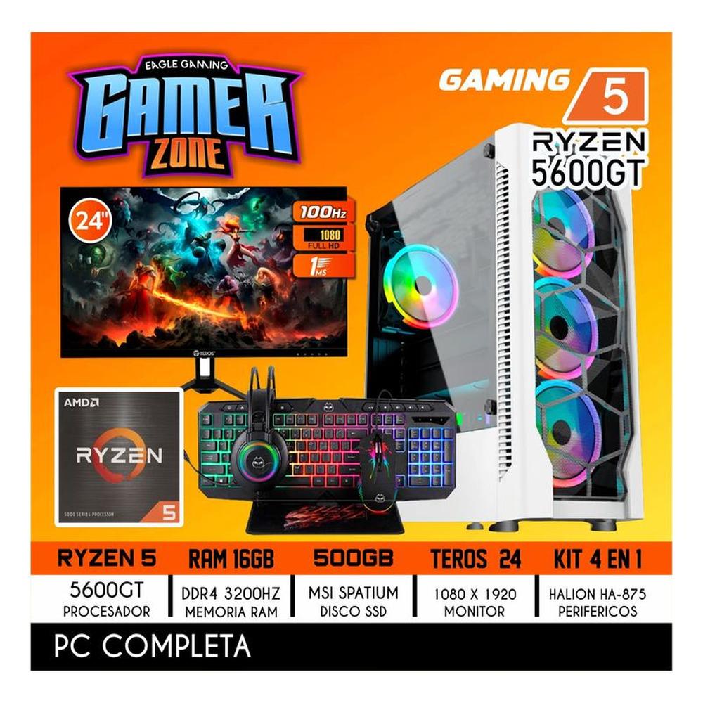 Computadora Completa Ryzen 5 5600GT RAM 16GB DISCO 500GB SSD MONITOR 24"" 100HZ