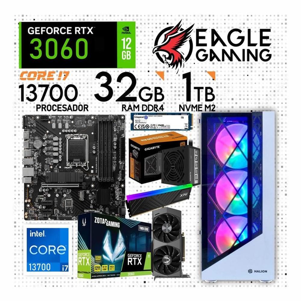 PC GAMER CORE I7 13700, GRAFICA RTX 3060 DE 12GB, RAM 32GB DE RAM, SSD M2 1TB