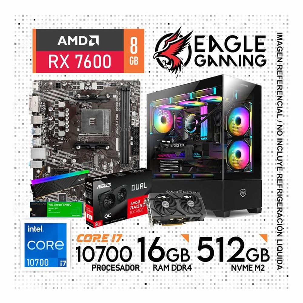 Computadora PC Gamer Core i7-10TH + RAM 16GB+ SSD 512GB + VIDEO RX 7600 8GB
