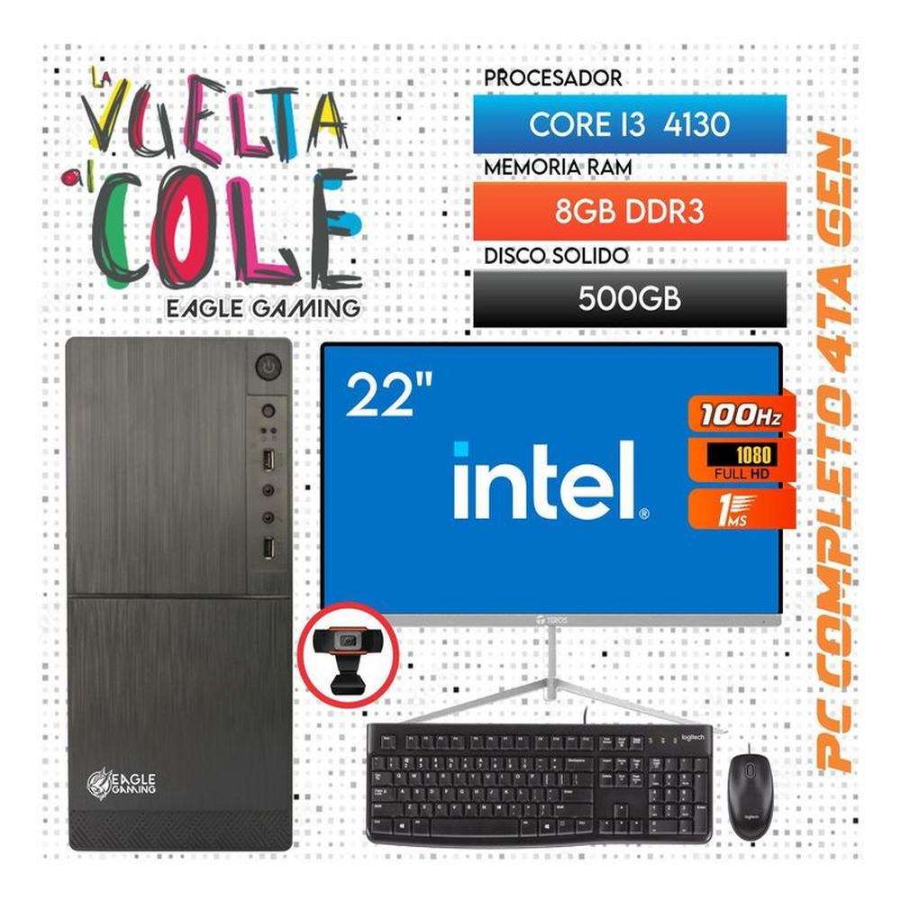 Computadora PC Intel Core i3 4130 4TA GEN RAM 8GB SSD 500GB Monitor 22 FHD