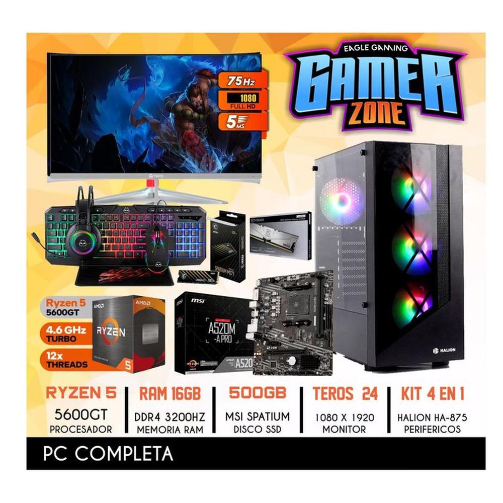 Computadora PC GAMER RYZEN 5 5600GT RAM 16GB SSD 500GB PANTALLA 24"" FULL HD
