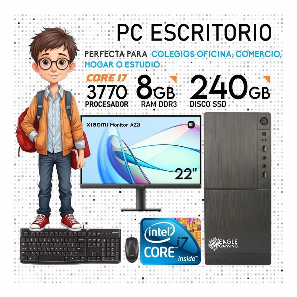 Computadora Pc Intel Core i7 3770 SSD 240GB RAM 8GB MONITOR DE 22