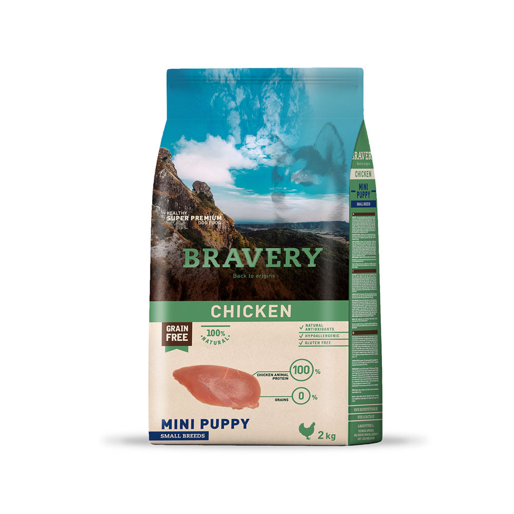 Alimento para Perros Raza Pequeña Puppy Bravery Pollo 2Kg