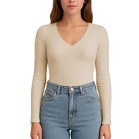Polo M.Larga Cuello V Rib Acanalado con Forro Lul810 Fab-17 Color Beige