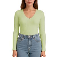 Polo M.Larga Cuello V Rib Acanalado con Forro Lul810 Fab-17 Color Menta