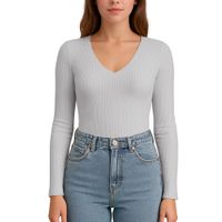 Polo M.Larga Cuello V Rib Acanalado con Forro Lul810 Fab-17 Color Gris