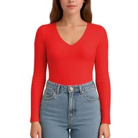 Polo M.Larga Cuello V Rib Acanalado con Forro Lul810 Fab-17 Color Rojo