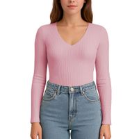 Polo M.Larga Cuello V Rib Acanalado con Forro Lul810 Fab-17 Color Rosa