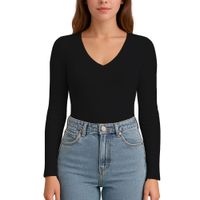 Polo M.Larga Cuello V Rib Acanalado con Forro Lul810 Fab-17 Color Negro