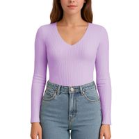 Polo M.Larga Cuello V Rib Acanalado con Forro Lul810 Fab-17 Color Lila