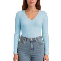 Polo M.Larga Cuello V Rib Acanalado con Forro Lul810 Fab-17 Color Celeste