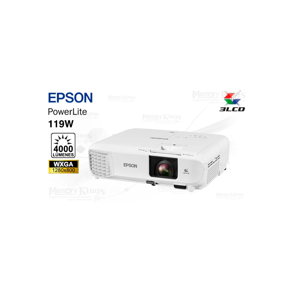 Proyector Epson PowerLite 119W 4000L WXGA - Alta Luminosidad, Ideal para Presentaciones y Eventos