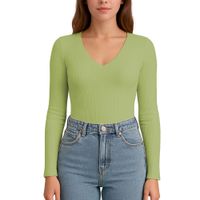 Polo M.Larga Cuello V Rib Acanalado con Forro Lul810 Fab-17 Color Verde Palta