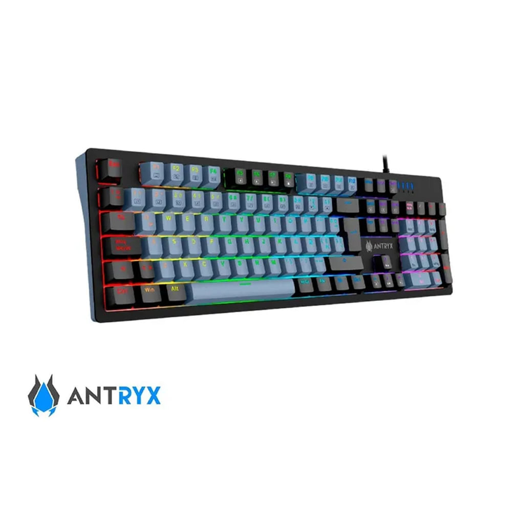 Teclado Gaming Antryx MK-860L con retroiluminación RGB, diseño negro y switches mecánicos Blue