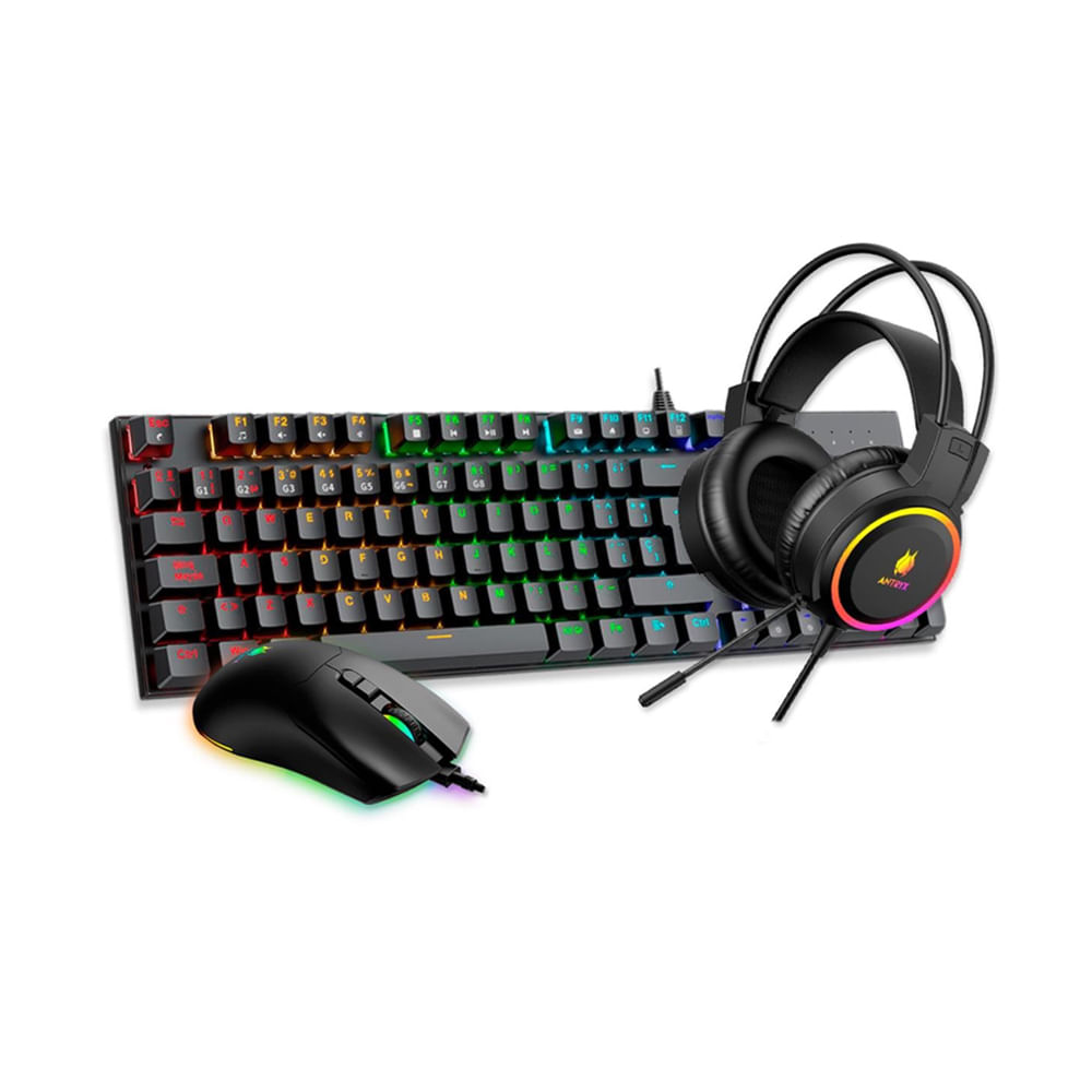 Kit Gaming Antryx GC-3100 X3: Teclado Mecánico RGB, Mouse y Auriculares - Negro