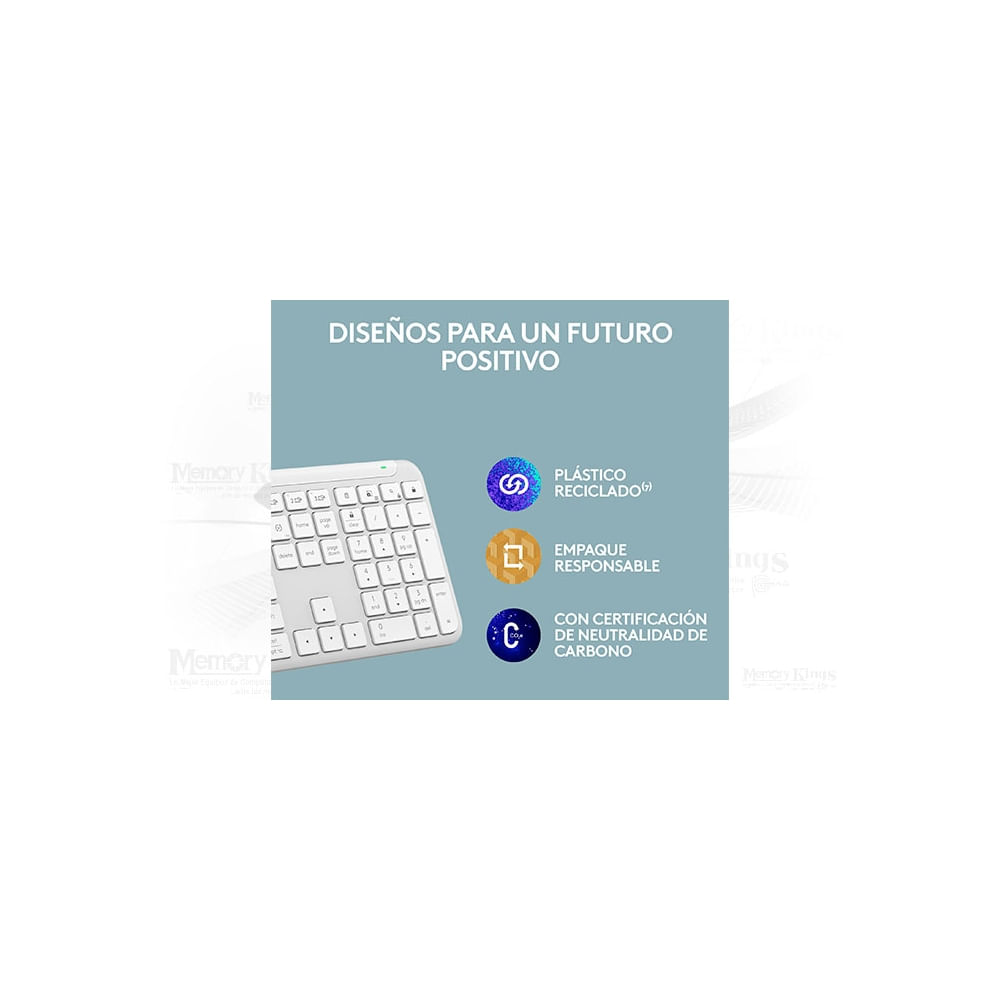 Teclado Logitech Slim Silent K950 Inalámbrico Bluetooth Blanco - Teclado Silencioso y Elegante