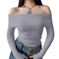 Polo Mujer Rumbera Manga Larga Rib Grueso New 710-16 Color Gris