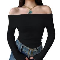 Polo Mujer Rumbera Manga Larga Rib Grueso New 710-16 Color Negro