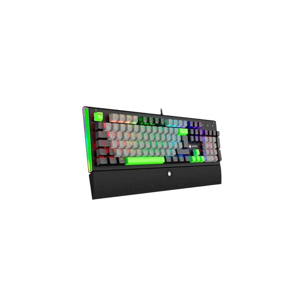 Teclado Gaming Antryx MK Zigra Evo SW, retroiluminación RGB, interruptores mecánicos azules, ergonó
