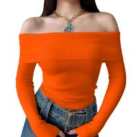 Polo Mujer Rumbera Manga Larga Rib Grueso New 710-16 Color Naranja