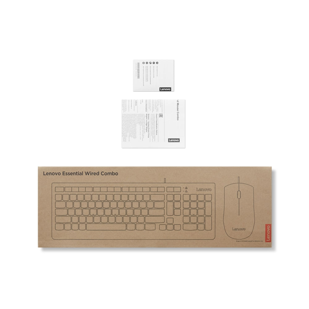 Kit teclado y mouse Lenovo Essential, USB-A, español, óptico, color negro, ideal para oficina