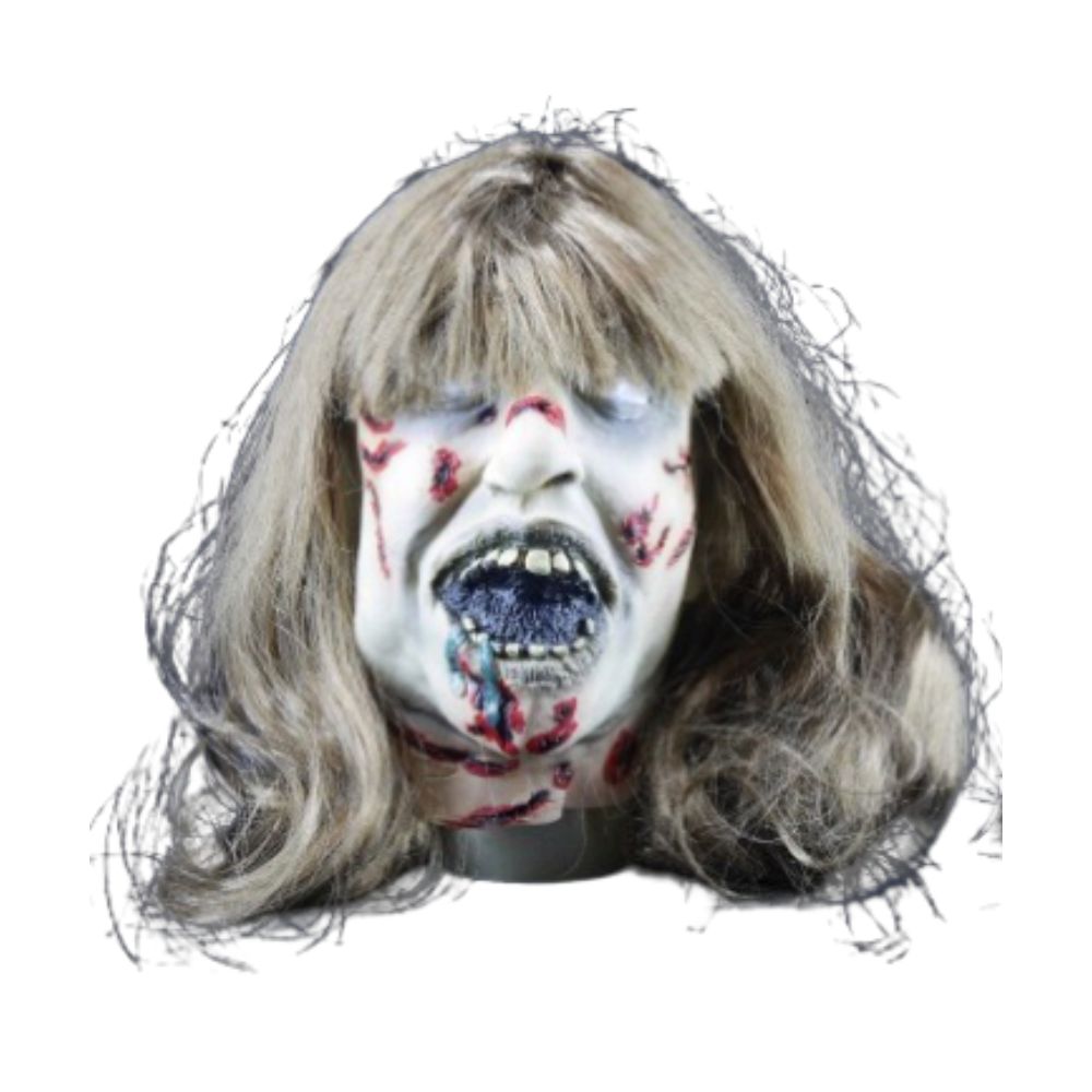 Máscara Látex Exorcista con Cabello Cosplay Halloween