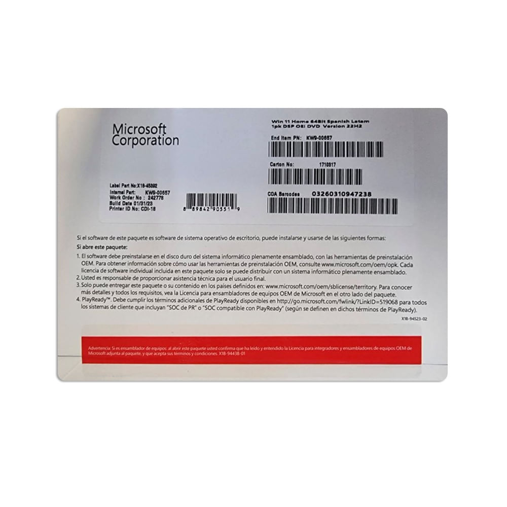 Microsoft Windows 11 Home en Español 64 bits - Licencia OEM con DVD - Ideal para tu PC