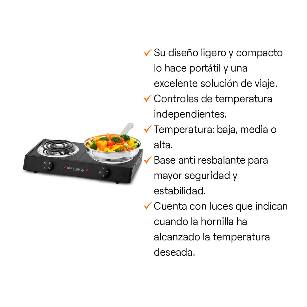Cocineta Eléctrica Holstein 2 Hornillas Baquelita 1800W