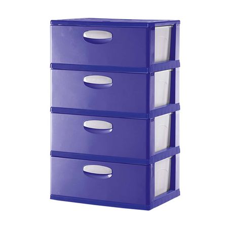 Cómoda Organizadora Plástica Polinplast Modelo #4 Blanco Azul